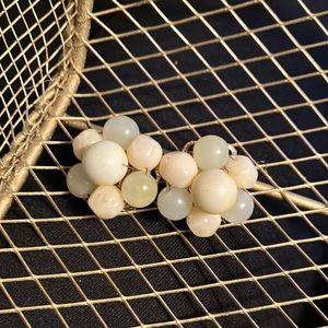 Vintage Beaded Clip-On Earrings Cream Light Green Japan